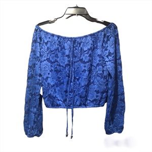 Love letter Collection Women Lace Elegant Off Shoulders  Blue Top Size Large